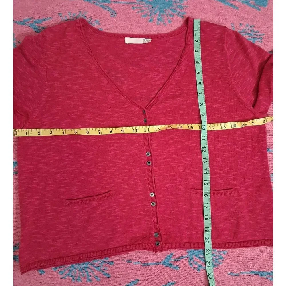 Eileen fisher womens xl linen cotton cardigan pink boxy cropped